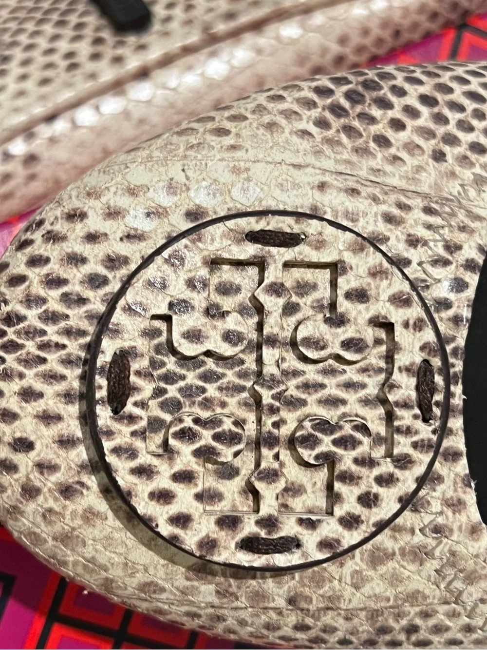Tory Burch Cream Snakeskin-Print Ballet Flats with Black Insole